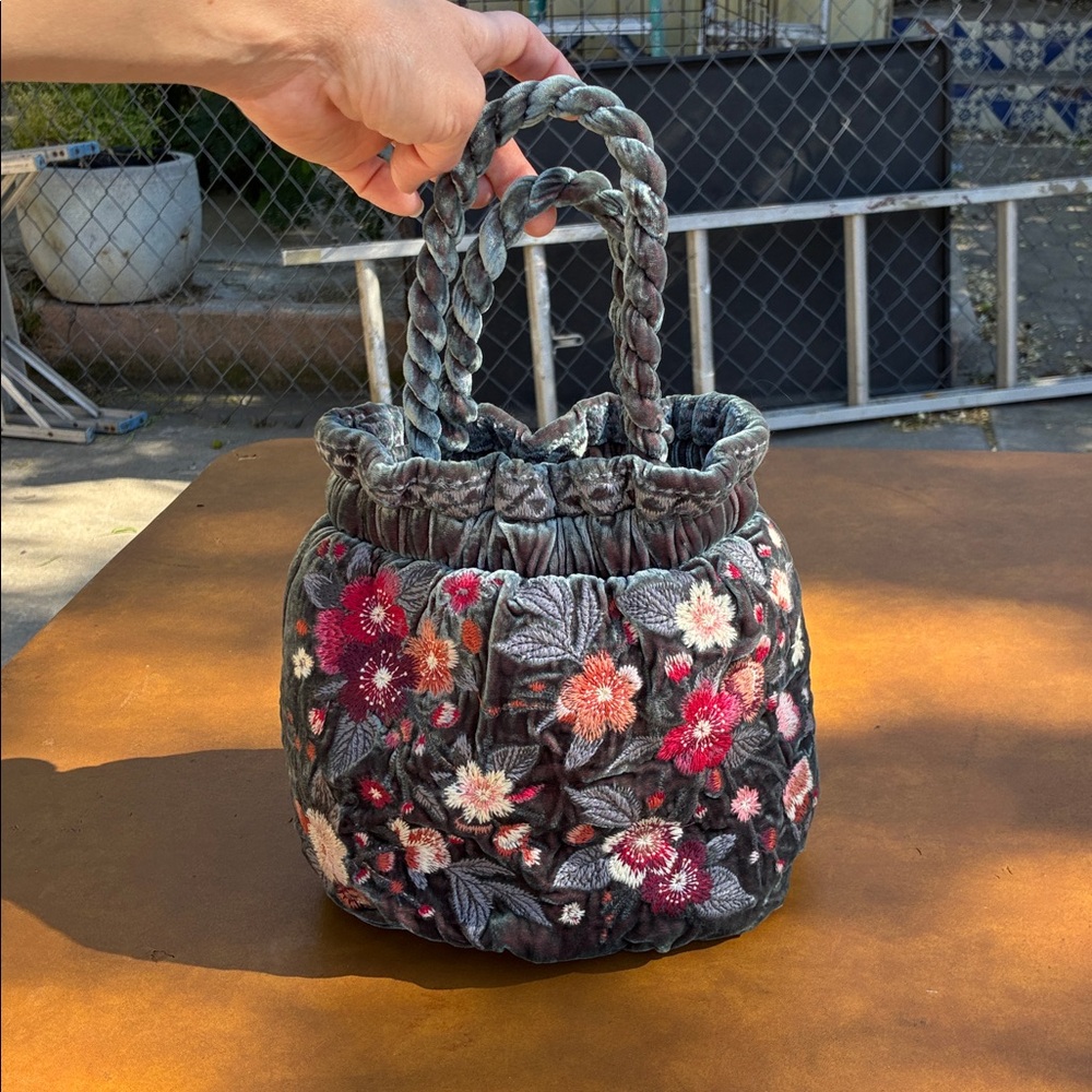 Johnny Was NWT Kira Steel Rose Velvet Pouch Embroidered